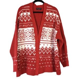 Lane‎ Bryant Red White Fair Isle Snowflake Cardigan Sweater Plus Size 26/28